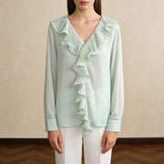 Ruffle-Front V-Neck Blouse
