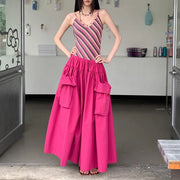 Striped-Bodice Pocket Dress