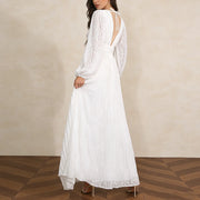 V-Neck Pleated Long Dress