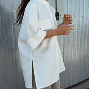 Flap-Pocket Short-Sleeve White Shirt