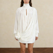 High-Neck Draped Mini Dress