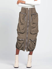 Zip-Front Cargo-Pocket Skirt