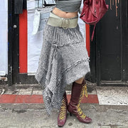 Ribbed Asymmetric Panel Skirt
