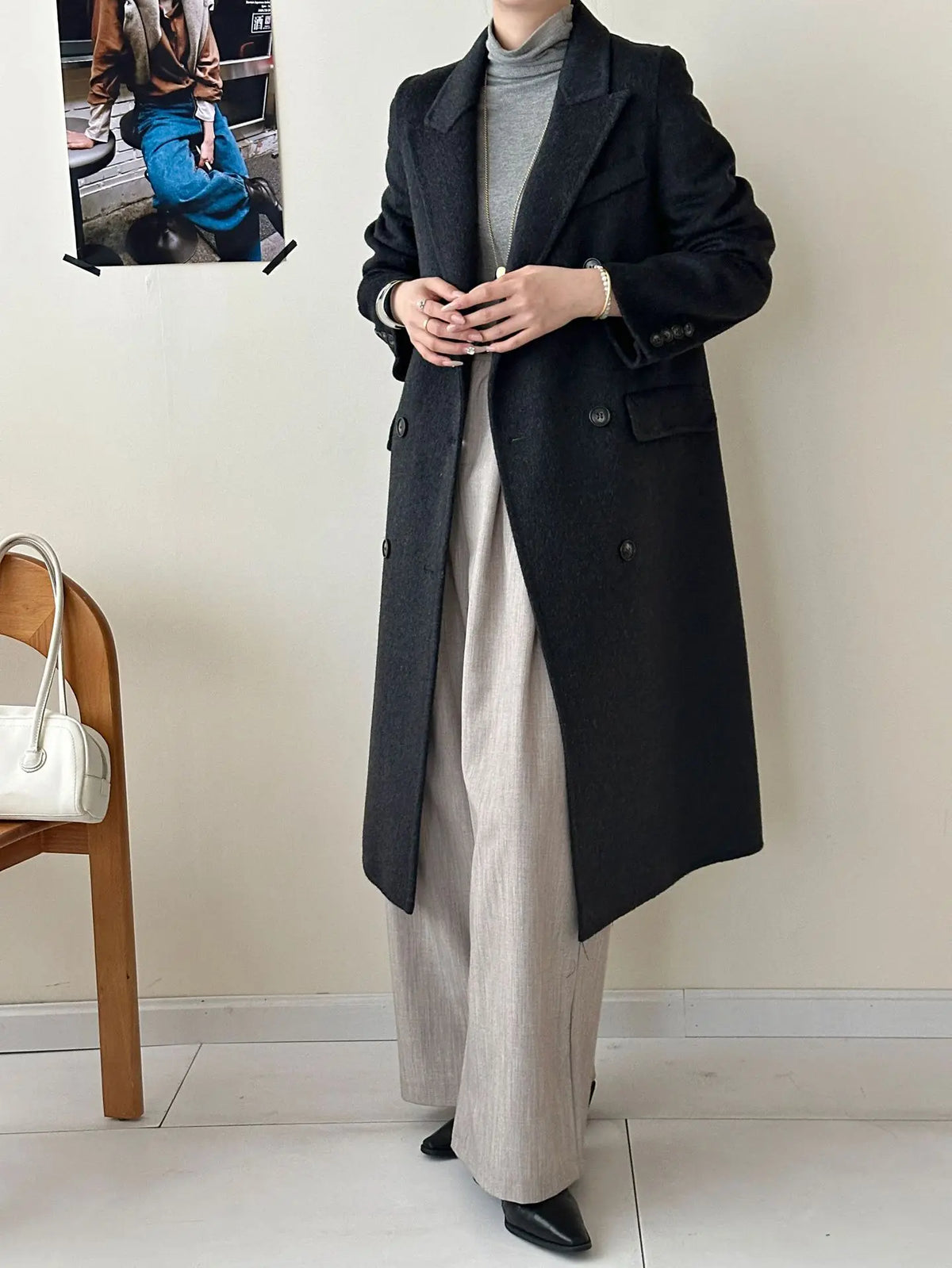 Notched-Lapel Long Coat