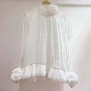 Rosette High-Neck Blouse