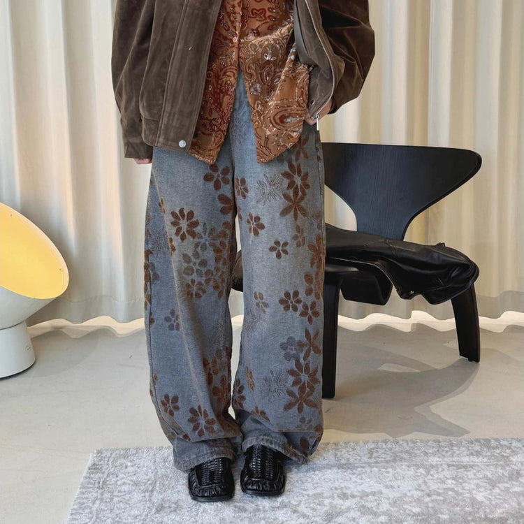 Floral Wide-Leg Jeans