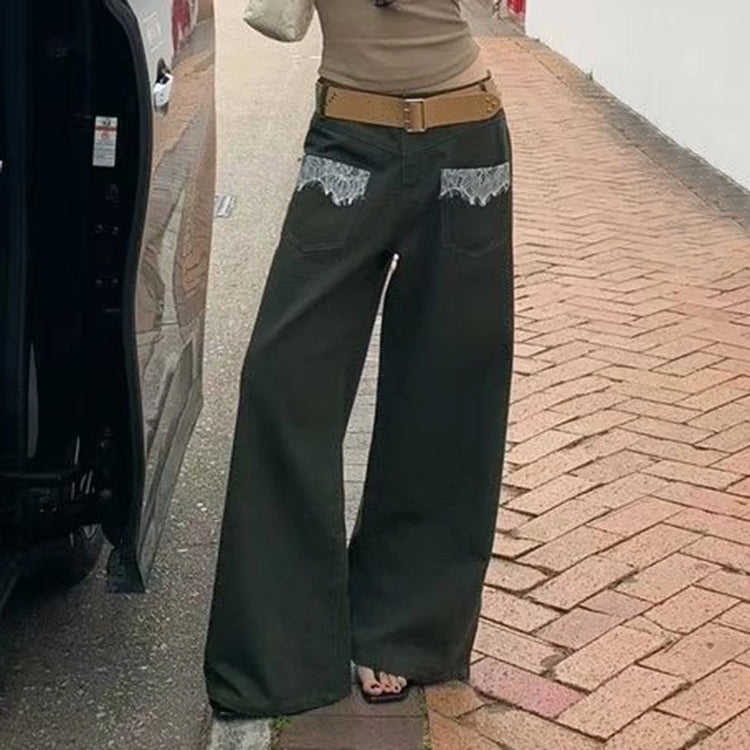 Lace-Trim Wide-Leg Pants