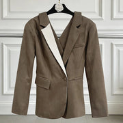 Contrast-Lapel Tailored Blazer