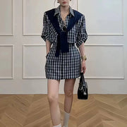 Plaid Short-Sleeve Shirt Dress