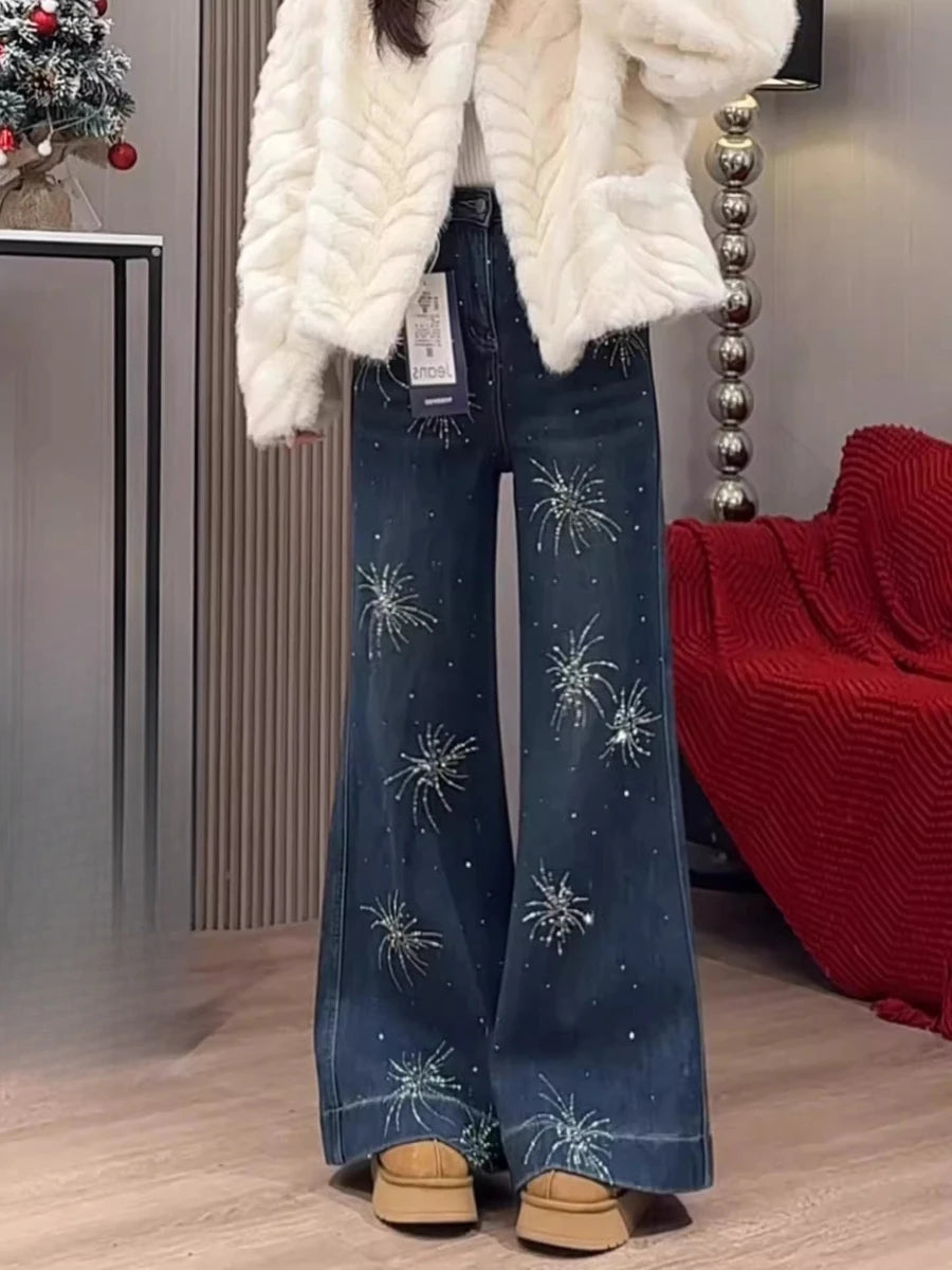 Starburst-Embellished Wide-Leg Jeans