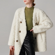 Textured V-Neck Button Coat