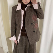 Argyle-Panel Double-Breasted Blazer
