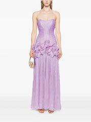 Ruched Strapless Ruffle-Waist Dress