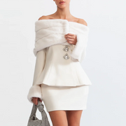 Off-Shoulder Jacket and Mini Skirt Set