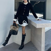 Ruffle-Trim Button-Front Cardigan