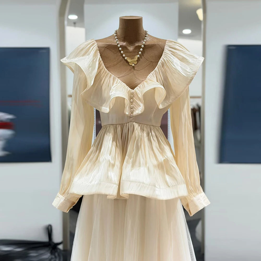 Ruffle-Neck Peplum Blouse