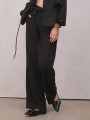 Floral Applique Wide-Leg Pants