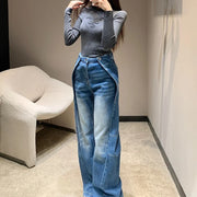 Wide-Leg Faded Jeans