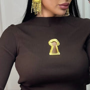 Keyhole-Motif Crewneck Sweater