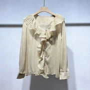 Ruffle-Front V-Neck Blouse