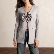 Rosette V-Neck Longline Blazer