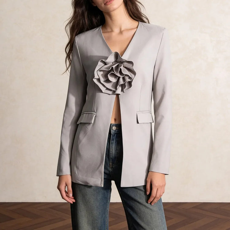 Rosette V-Neck Longline Blazer