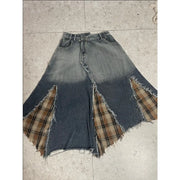 Plaid-Panel Asymmetric Skirt