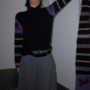 Patterned-Sleeve Turtleneck Sweater