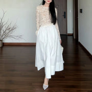 Floral Lace Top and Pleated Skirt Set