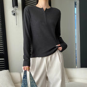 Button-Neck Relaxed Long-Sleeve Top
