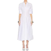 Pleated Long-Sleeve Shirt Dress