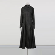Pleated Long-Sleeve Shirt Dress