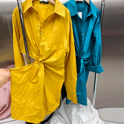 Cutout-Waist Mini Shirt Dress