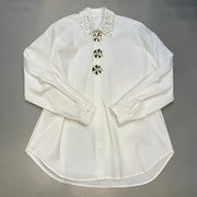 Embellished-Collar Longline Shirt