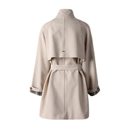 Stand-Collar Tie-Waist Trench Coat