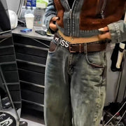Contrast-Panel Jacket and Jeans Set