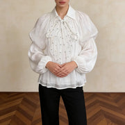 Embellished Tiered-Sleeve Blouse