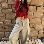 Button-Waist Wide-Leg Pants