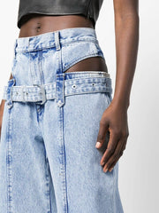 Cutout-Waist Wide-Leg Jeans