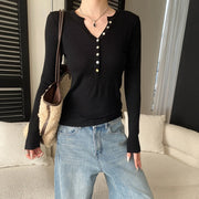 Button-Neck Long-Sleeve Top