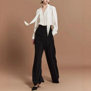 Tie-Neck Button-Front Blouse