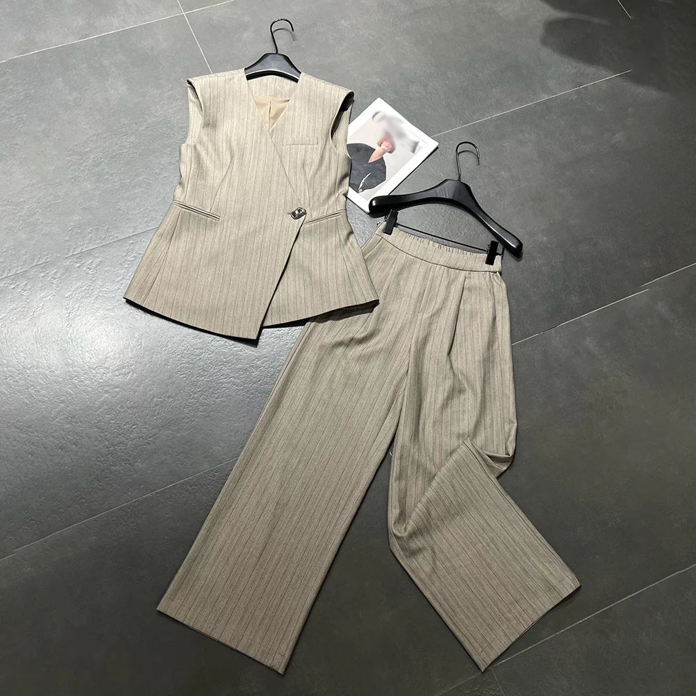 Pinstriped Vest and Cropped Pants Set