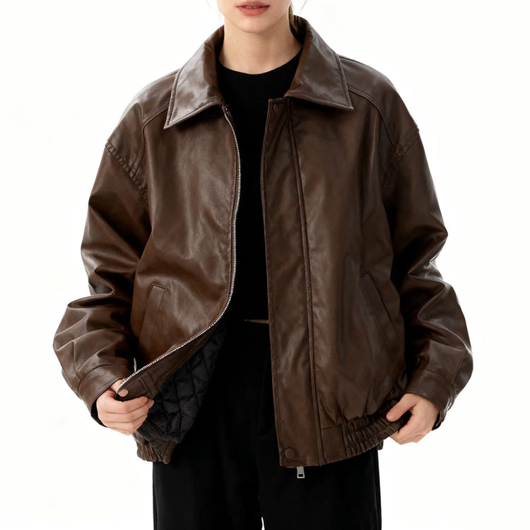 Glossy Zip-Up Collared Jacket