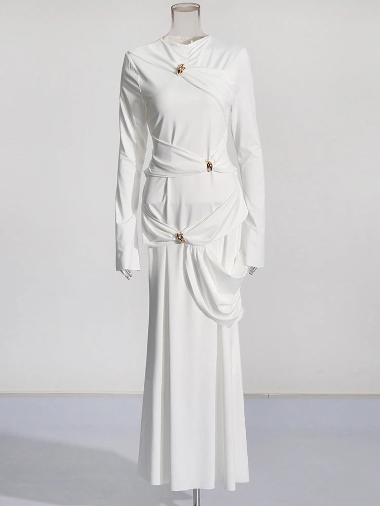 Draped Long-Sleeve Maxi Dress