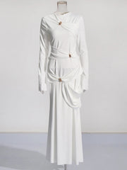Draped Long-Sleeve Maxi Dress
