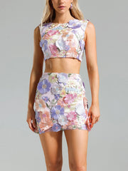 Floral Applique Top and Skirt Set