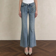 Embellished Cropped Flared Jeans