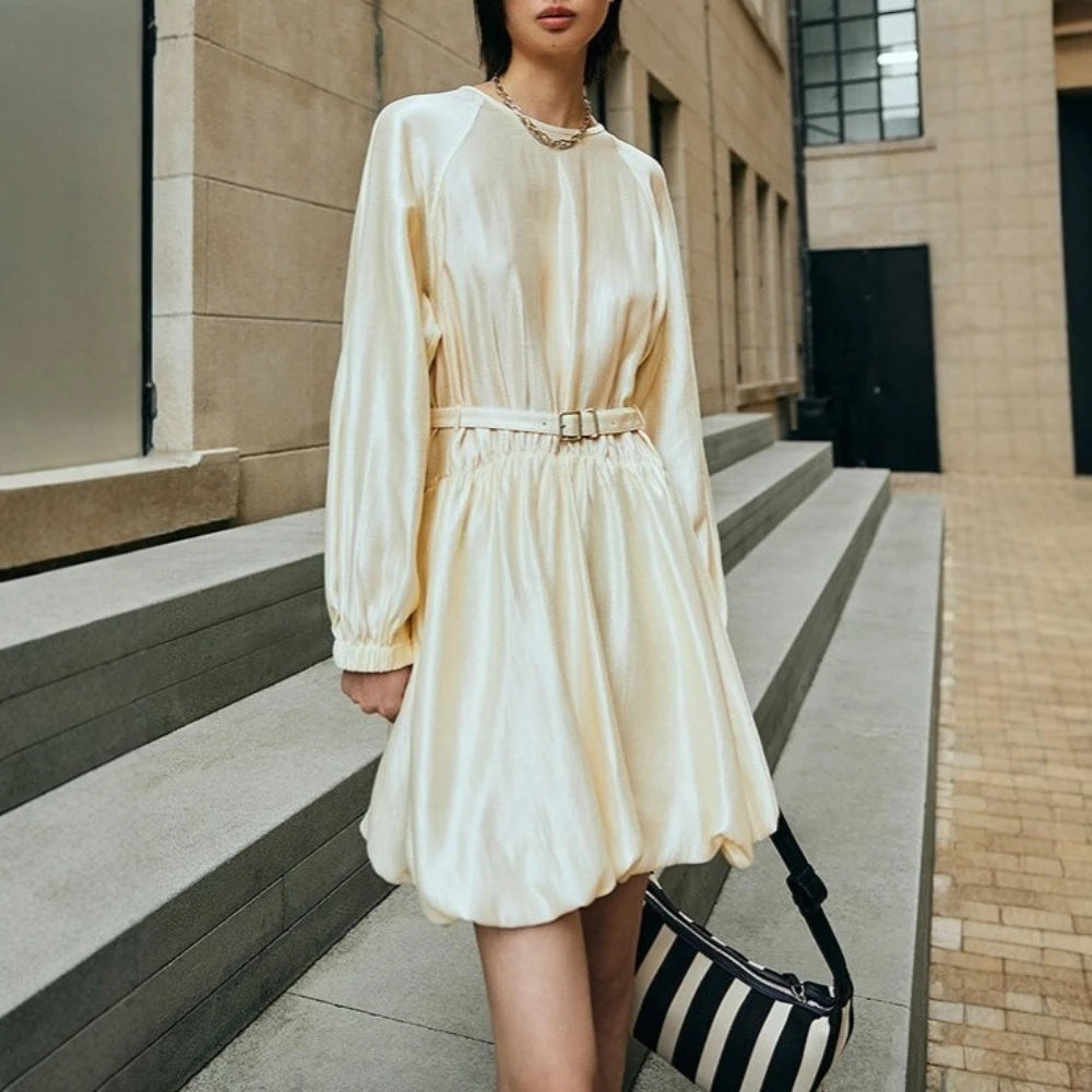 Long-Sleeve Bubble-Hem Mini Dress