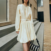 Long-Sleeve Bubble-Hem Mini Dress