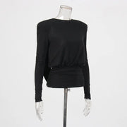 Draped V-Neck Long-Sleeve Top